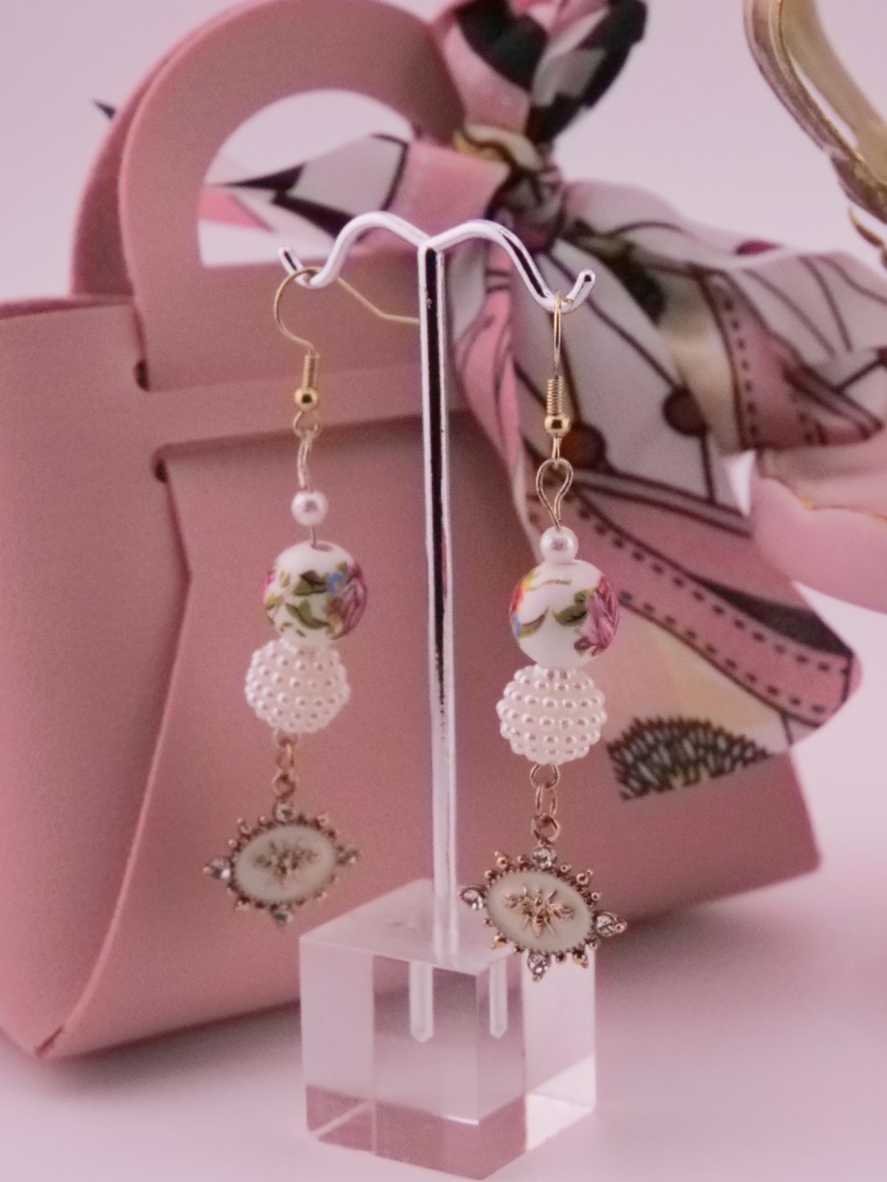 Rose Garden Cameo Earrings Romantic Floral Dangle Earrings Cottagecore Jewelry